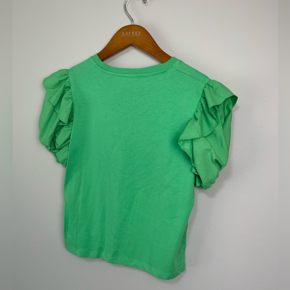 Zara Green Ruffled Sleeve Tee - Picture 6 of 10
